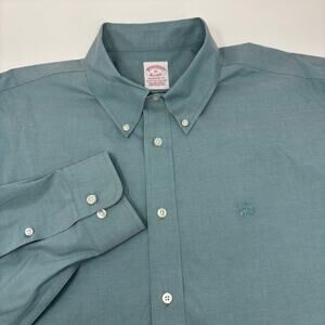 Brooks Brothers Mens XL Solid Green Long Sleeve Button Down Madison Fit Shirt